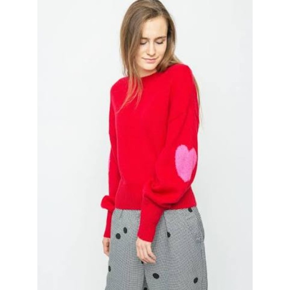 Lazy Oaf Red Heart Elbow Patch Wool Mohair Blend Sweater Medium